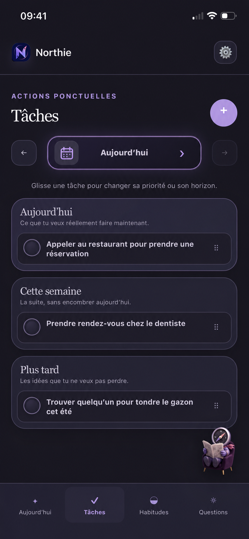 Écran Tâches de Northie