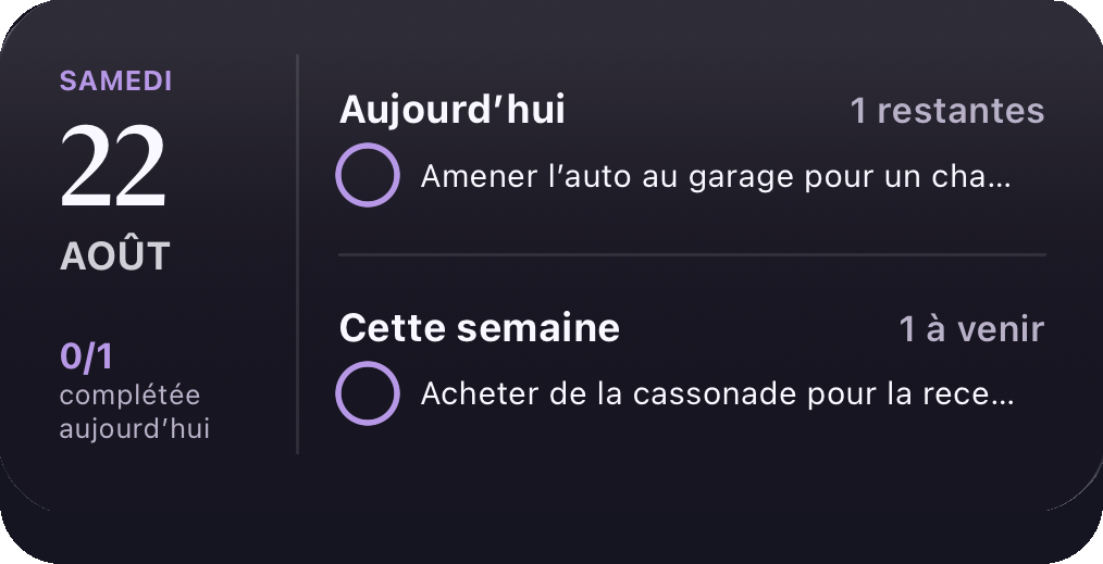 Widget Tâches de Northie
